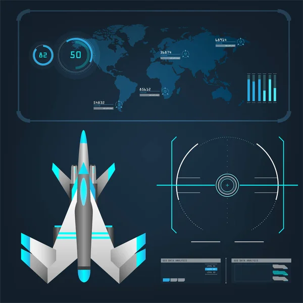 Naves espaciales aeronaves con interfaz de modo de acción visual futuro — Archivo Imágenes Vectoriales
