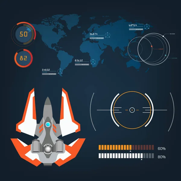 Naves espaciales aeronaves con interfaz de modo de acción visual futuro — Vector de stock