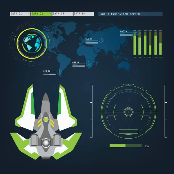 Astronavi aerei con interfaccia futura modalità di azione a vista — Vettoriale Stock