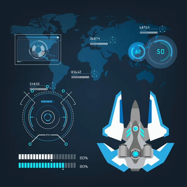 Naves espaciales aeronaves con interfaz de modo de acción visual futuro — Vector de stock