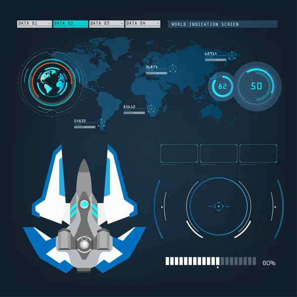 Naves espaciales aeronaves con interfaz de modo de acción visual futuro — Vector de stock