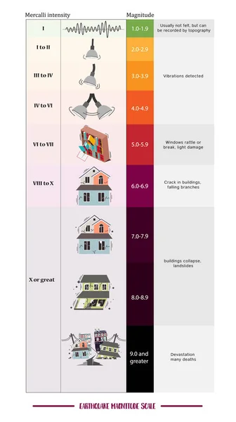 Escala de Magnitude do Terremoto —  Vetores de Stock