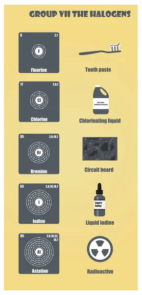 성분의 주기율표 그룹 Vii 할로겐 — 스톡 벡터