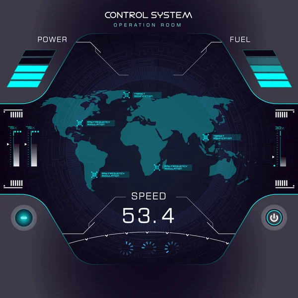 Future Modalità Azione Vista Interfaccia Terra Grafica Illustrazione Hud — Vettoriale Stock