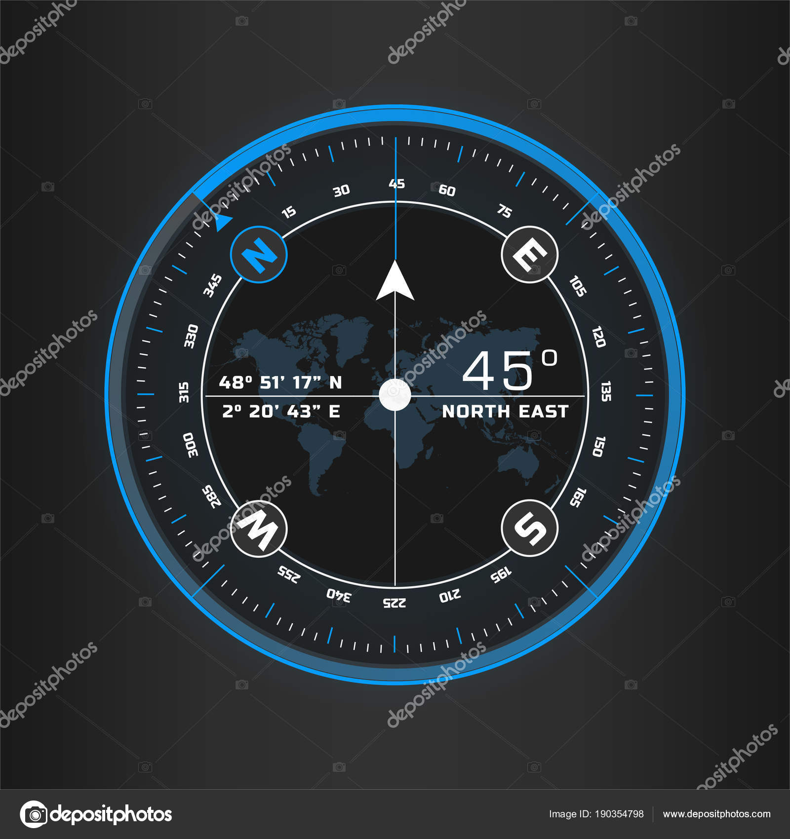Brújula digital HUD navegar Stock Vector by 190354798