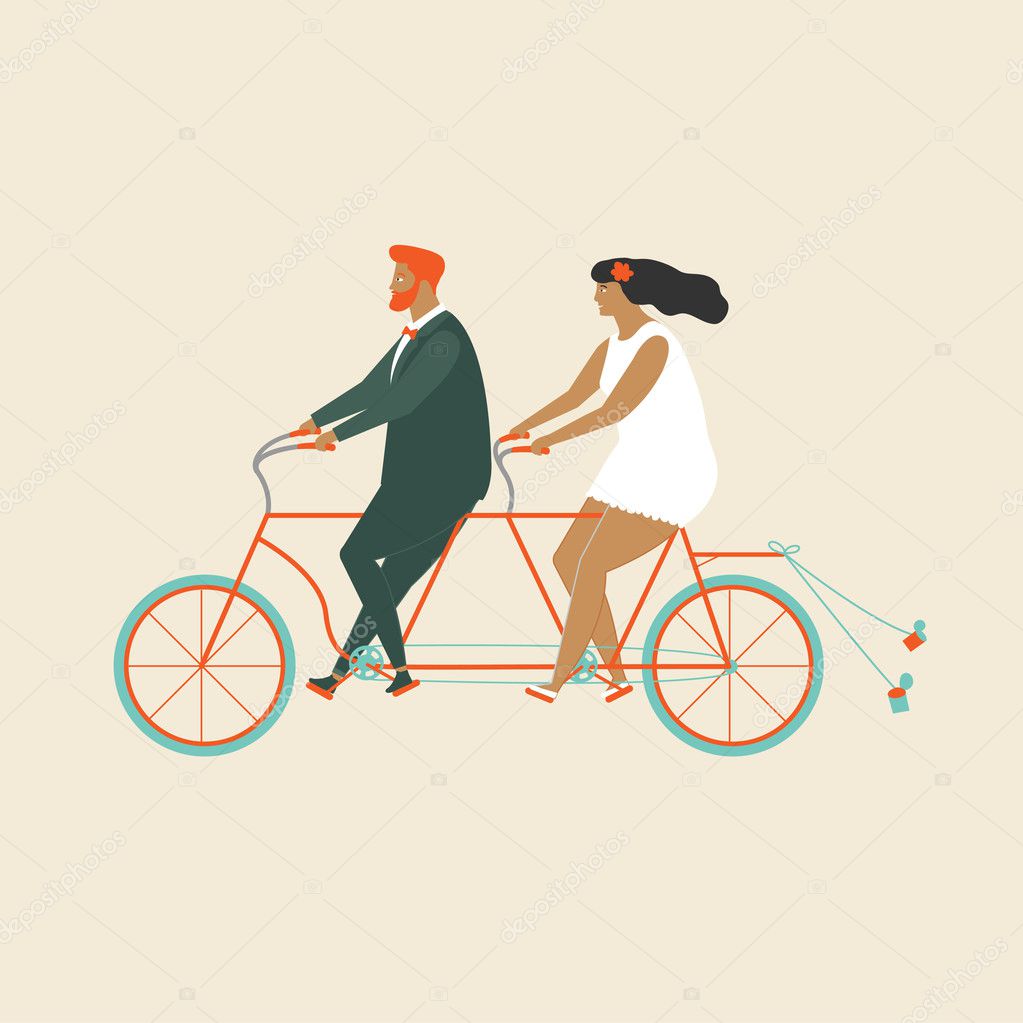 Wedding Invitation With Groom And Bride Riding Tandem Bicycle Wedding Invitation With Groom And Bride Riding Tandem Bicycle Stock Vector