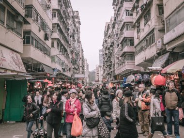 Hong Kong-Şubat 7, 2018:Ladies Pazar ve Fa Yuen sokak pazar olduğunu 
