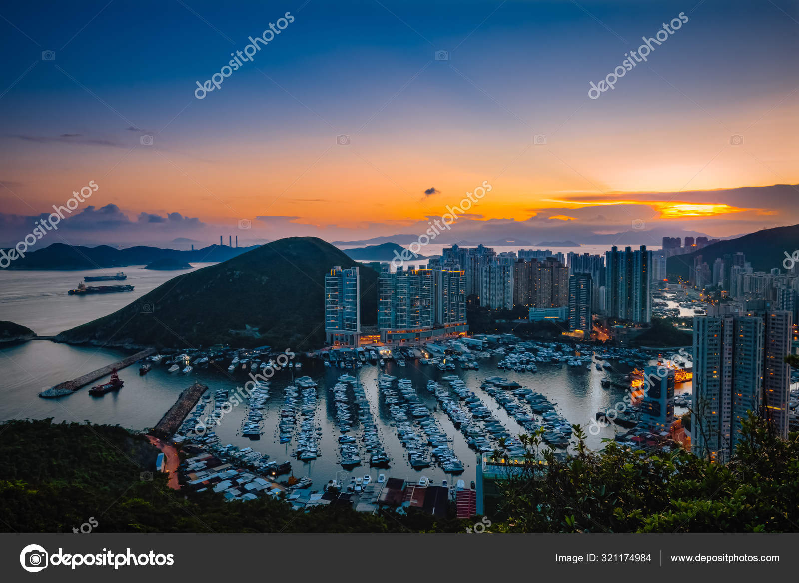 アバディーン台風避難所 香港南龍山から見た 日没時に ストック写真 C King1robert Gmail Com