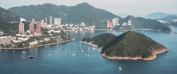 深水湾 香港の海辺の建物の夜景のタイムラプス撮影フォームレンガ造りの丘 南龍山 — ストック動画