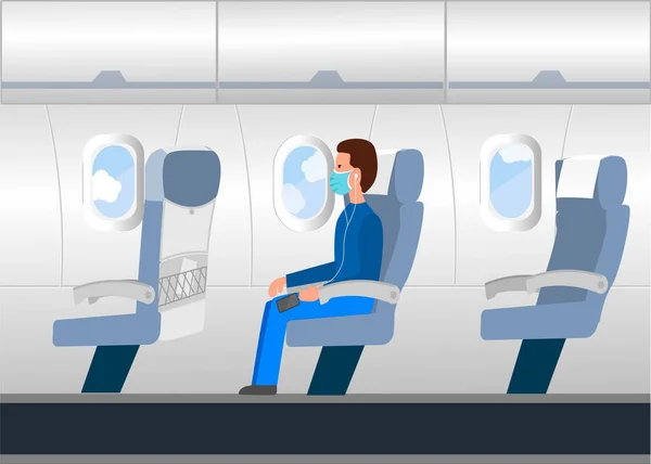 Viajar Avião Ilustração Vetorial Com Passageiro Avião Com Respirador — Vetor de Stock