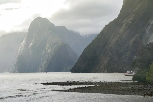 Milford sound / piopiotahi, ein Fjord im Südwesten der Südinsel Neuseelands, im Nationalpark Fjordland — Stockfoto