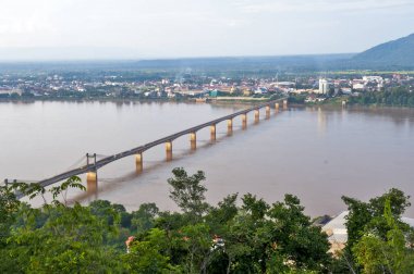 Lao-Nippon Bridge, a Japanese-funded concrete suspension bridge over Mekong River at southern Lao town of Pakse in Champasak Province, Lao PDR. clipart