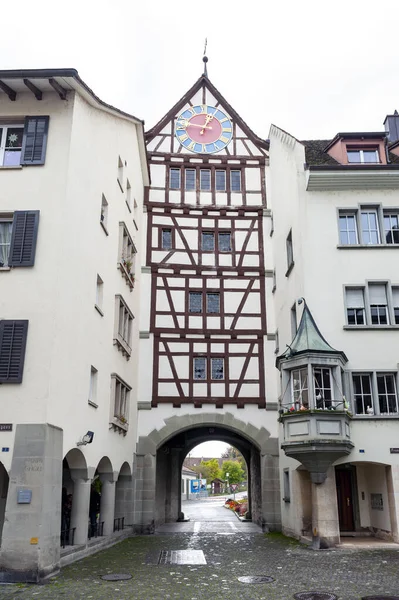 Stein Am Rhein, Švýcarsko - říjen 2019: Zachované historické budovy na Rathausplatz, náměstí ve starém městečku Stein Am Rhein, Švýcarsko — Stock fotografie