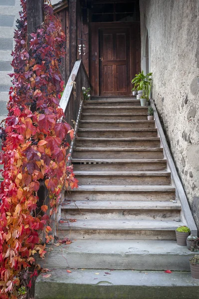 Stein Am Rhein, Switzerland - October 2019: A stairways led to to an old building inside St. George's Abbey, a Benedictine monastery and museum in Stein am Rhein, Switzerland — Stock Photo, Image