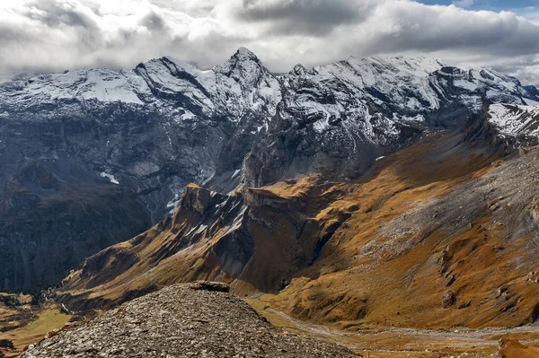 Scénický Pohled Zasněžené Hory Švýcarských Alp Panorama Vidět Schilthornu Vrchol — Stock fotografie
