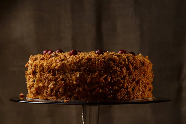 Homemade honey cake with nuts and spices.