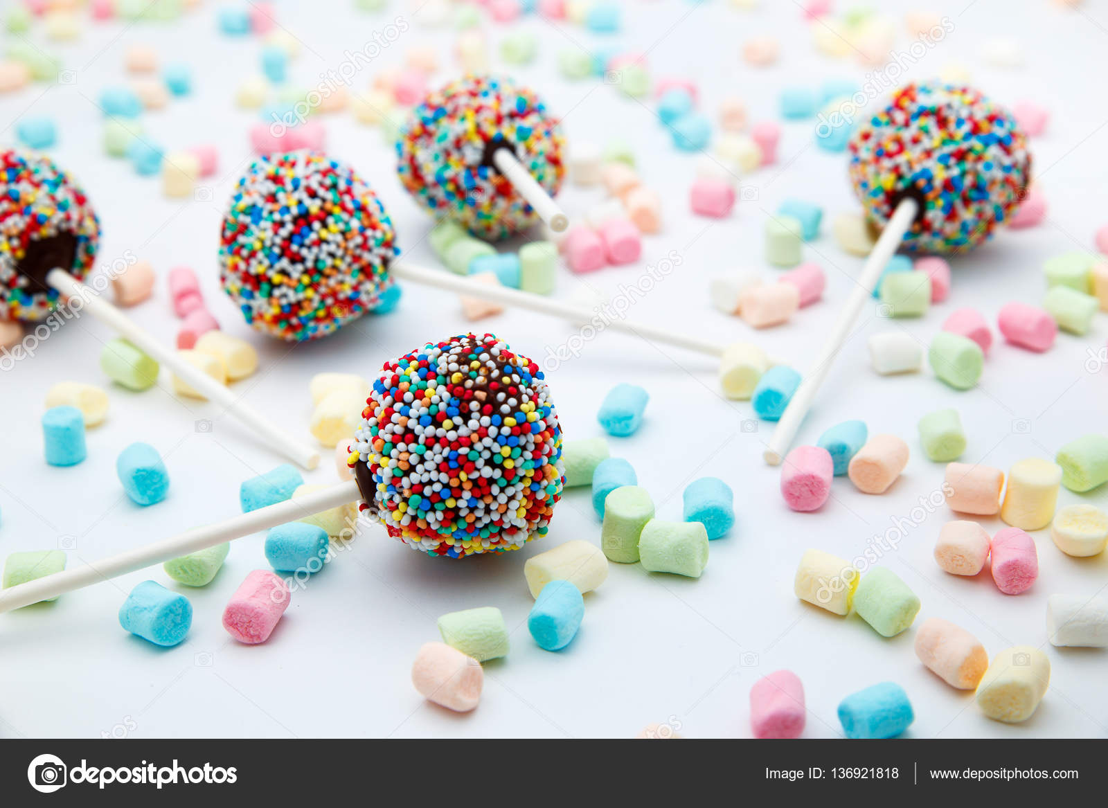 Brownie Cake Pops With Color Sugar Pearls And Marshmallow Stock Photo By C Photo Stocker 136921818