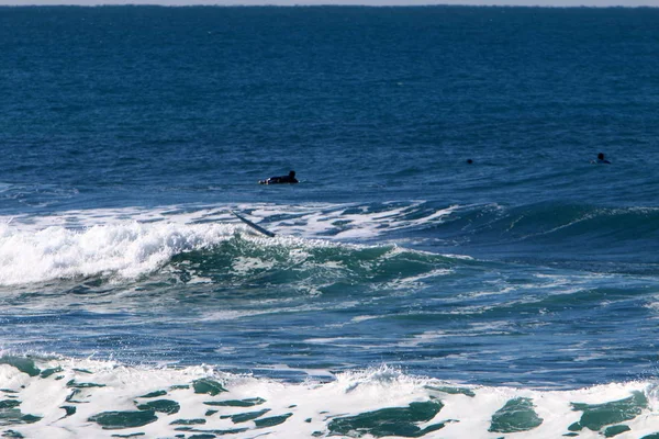 Surf Monter Des Athlètes Sur Une Vague Sur Des Panneaux — Photo