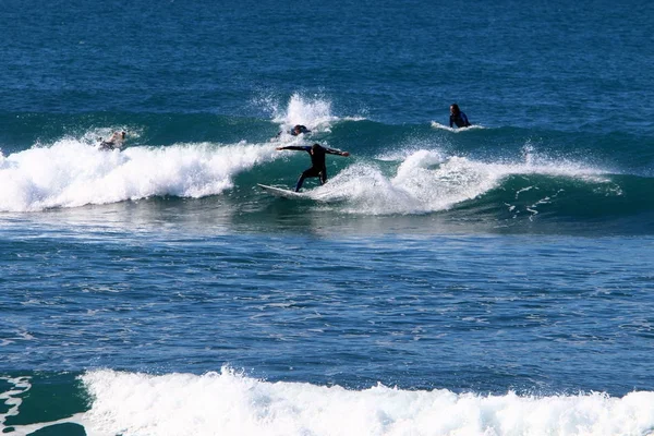 Surfing Jazda Sportowców Fali Specjalnych Tablicach Światła — Zdjęcie stockowe