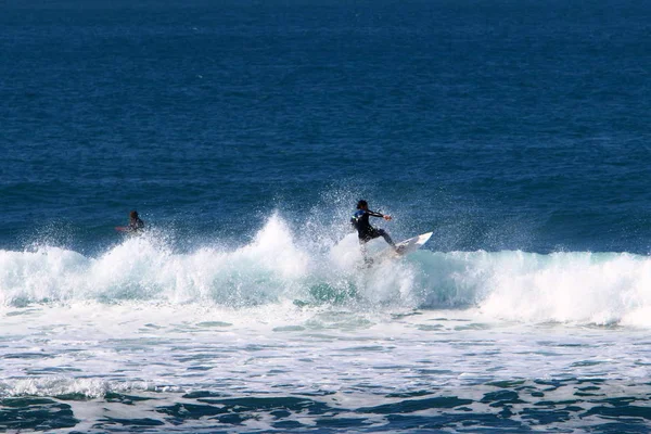 Серфінг Їзда Спортсменів Хвилі Спеціальних Світлових Дошках — стокове фото