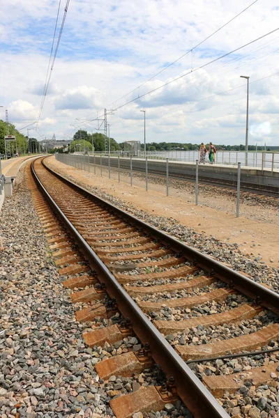 Ett Stort Järnvägsspår Ett Komplex Linjära Och Tekniska Strukturer Som — Stockfoto