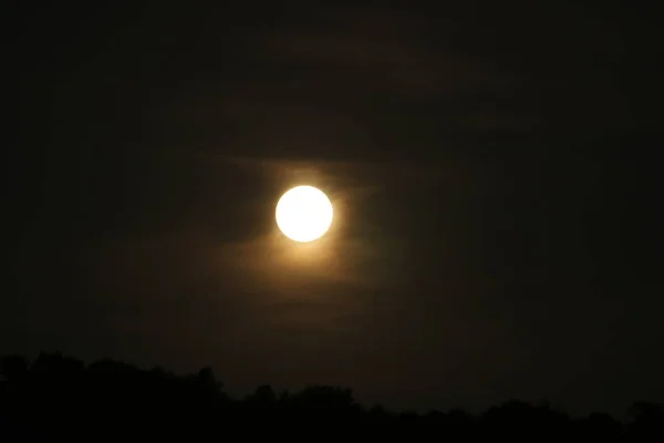 Une Lune Brillante Satellite Terre Sur Ciel Noir — Photo