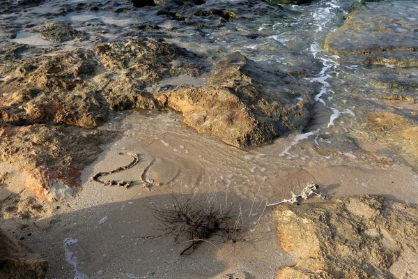 Costa Mar Mediterrâneo Norte Israel Parabéns Pelo Novo Ano 2018 — Fotografia de Stock