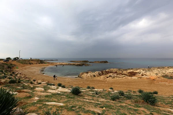 Côte Mer Méditerranée Dans Nord Israël Félicitations Pour Nouvelle Année — Photo