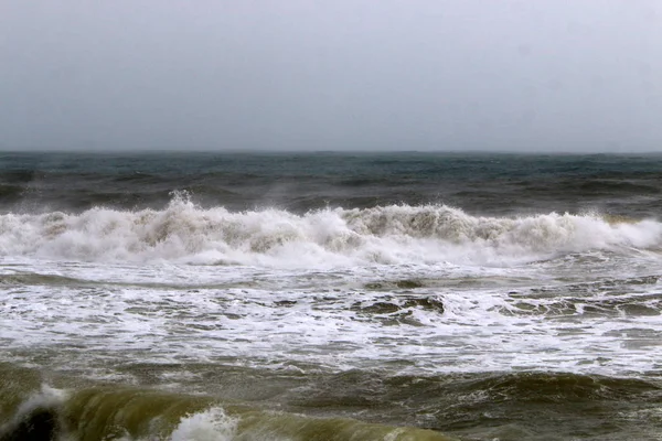 Silné Bouře Středozemním Moři Nedaleko Pobřeží Izraele — Stock fotografie