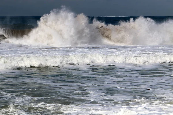 Forte Tempesta Nel Mar Mediterraneo Largo Delle Coste Israele — Foto Stock