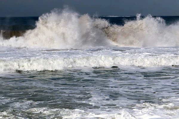 Forte Tempesta Nel Mar Mediterraneo Largo Delle Coste Israele — Foto Stock