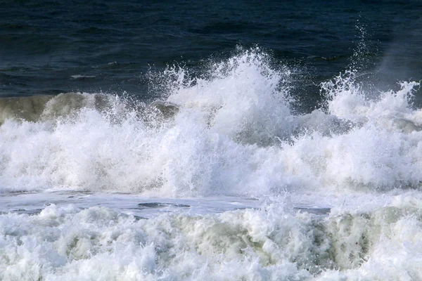 Forte Tempestade Mar Mediterrâneo Largo Costa Israel — Fotografia de Stock