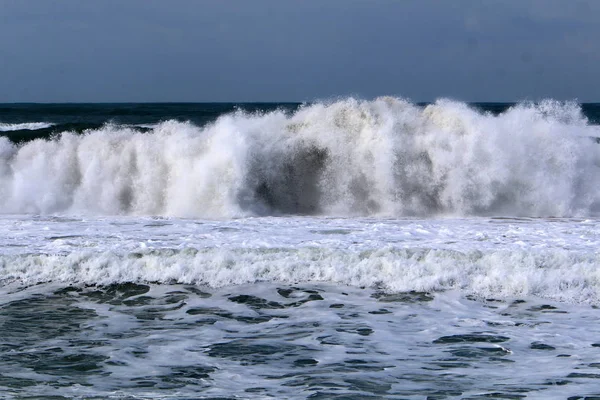 Forte Tempesta Nel Mar Mediterraneo Largo Delle Coste Israele — Foto Stock