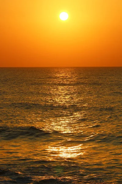 Sol Põe Sobre Horizonte Mar Mediterrâneo Norte Israel — Fotografia de Stock