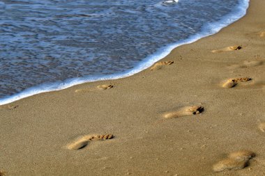 İsrail'in Kuzey Akdeniz kıyısında deniz kum izlemeler 