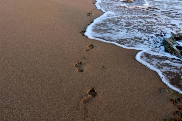 Sporen Zee Zand Aan Mediterrane Kust Het Noorden Van Israël — Stockfoto