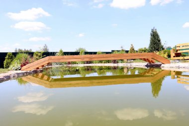 bitki ve su, karşı kıyıda bir görünümden yapılarda yansıması 