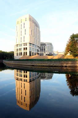 bitki ve su, karşı kıyıda bir görünümden yapılarda yansıması 