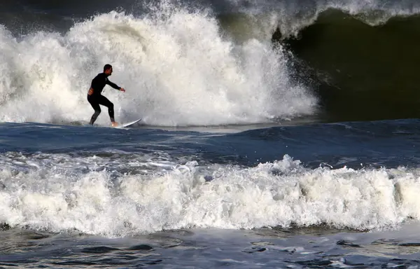 Surfing Riding Wave Special Light Boards Mediterranean Sea North Israel — Stock Photo, Image