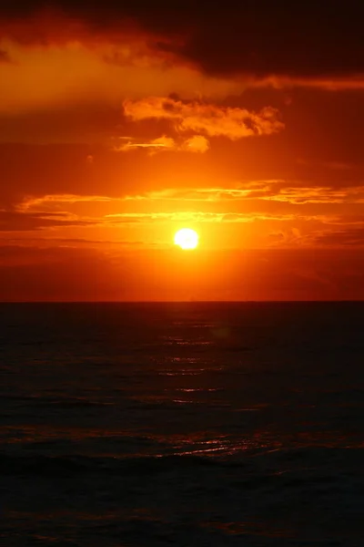 Sun Sets Horizon Mediterranean Sea Northern Israel — Stock Photo, Image