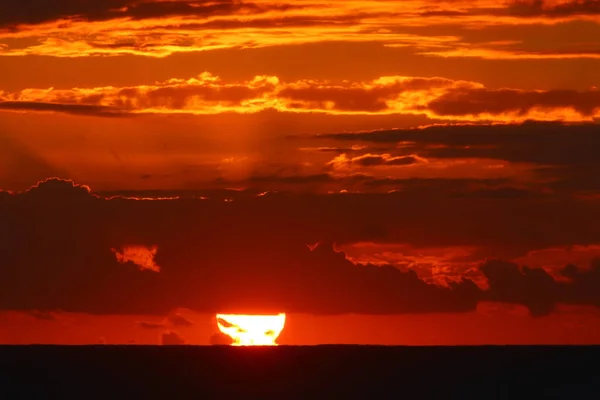 Sun Sets Horizon Mediterranean Sea Northern Israel — Stock Photo, Image