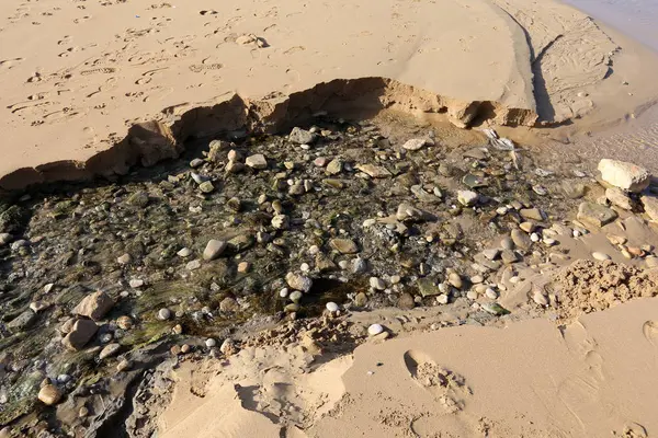 イスラエル北部の地中海の海岸に石の嘘 — ストック写真