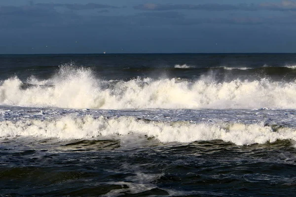 Tormenta Mar Mediterráneo Frente Costa Israel — Foto de Stock