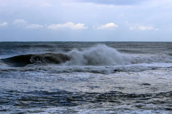 Tempesta Sul Mar Mediterraneo Largo Delle Coste Israele — Foto Stock