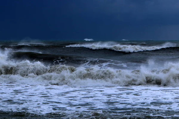 Tempestade Mar Mediterrâneo Largo Costa Israel — Fotografia de Stock