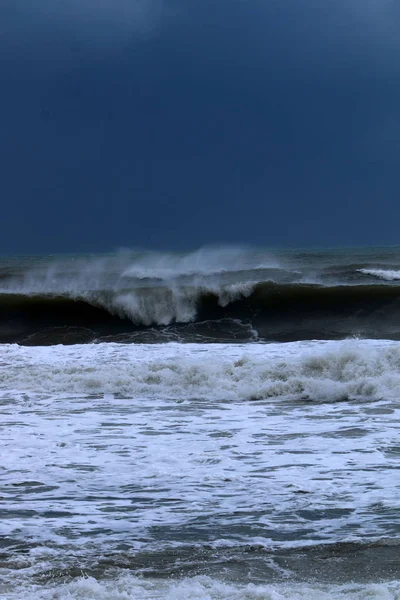 Tempête Sur Mer Méditerranée Large Des Côtes Israël — Photo