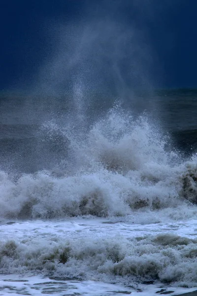 Tempestade Mar Mediterrâneo Largo Costa Israel — Fotografia de Stock