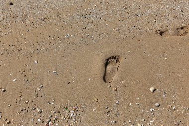 Akdeniz 'in kıyılarında, kuma ayak izleri 