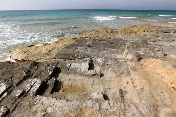 Kust Van Middellandse Zee Het Noorden Van Israël Een Hevige — Stockfoto