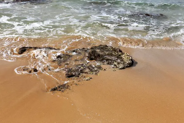 Srail Kuzey Şiddetli Bir Fırtınanın Sonra Akdeniz Sahili — Stok fotoğraf